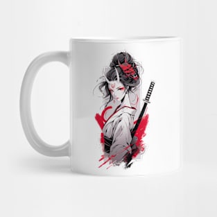 Beautiful girl with horns,  katana,Asian drawing Mug